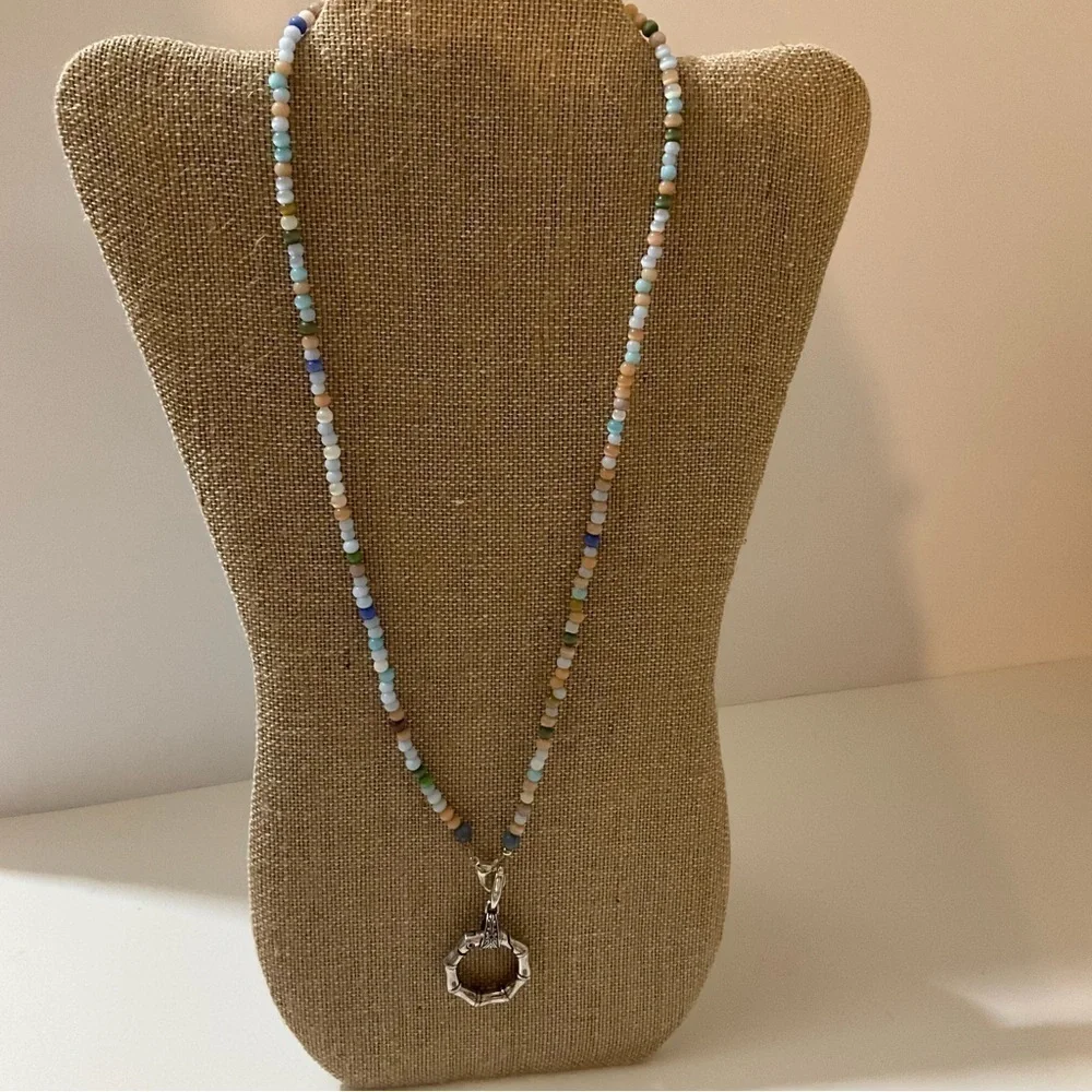Hand Crafted Eyeglass Necklace Holder Gemstones Blue Beige Green Multi 26 inches